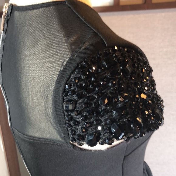 B.Darlin black / sz 3/4 glass rocks accent on cap sleeves/exposed zipper/party - Picture 6 of 13